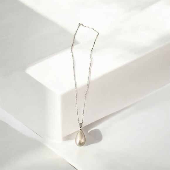 925 sterling silver Teardrop Pearl Pendant 1/2" Drop 18” necklace - Picture 2 of 4